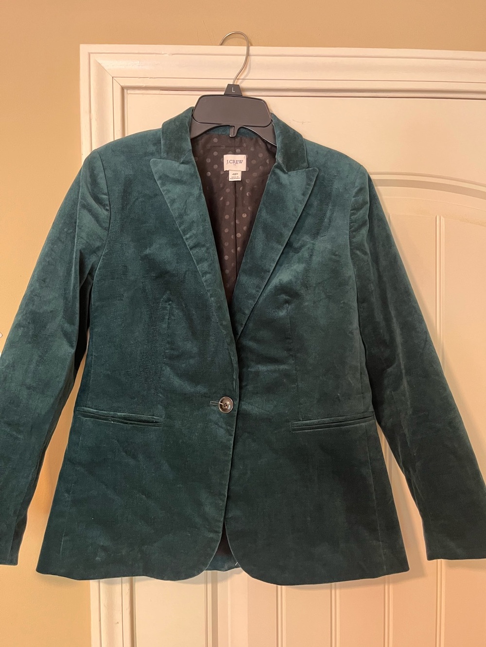 J. Crew Deep Green Velvet Blazer 4P